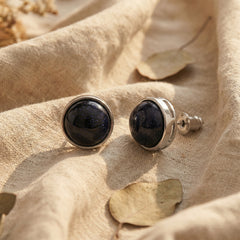 Kolczyki sztyfty z piaskiem niebieskim i srebrnym wykończeniem - zdjęcie 1