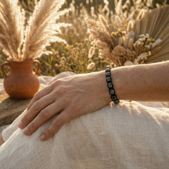 Bransoletka z labradorytem i hematytem na regulowanym sznurku - zdjęcie 9