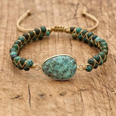 Bransoletka z jaspisem afrykańskim ręcznie pleciona w stylu boho