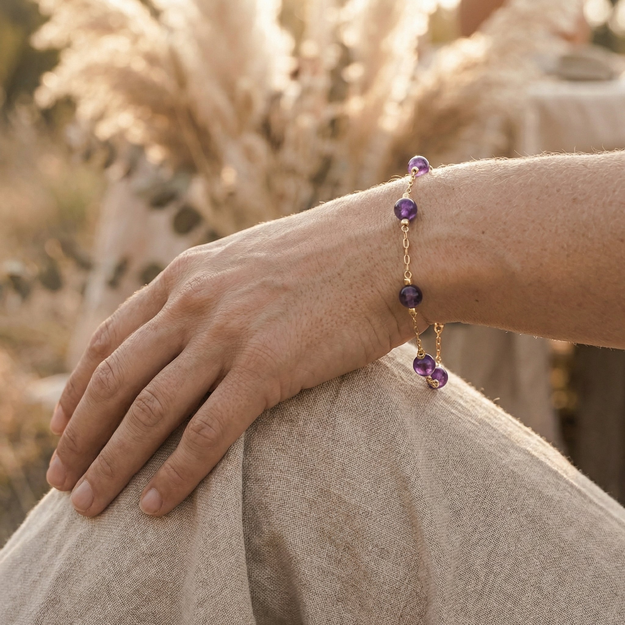 Bransoletka z ametystem naturalnym i miedzią fioletowo-złota - zdjęcie 7