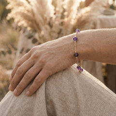 Bransoletka z ametystem naturalnym i miedzią fioletowo-złota - zdjęcie 7