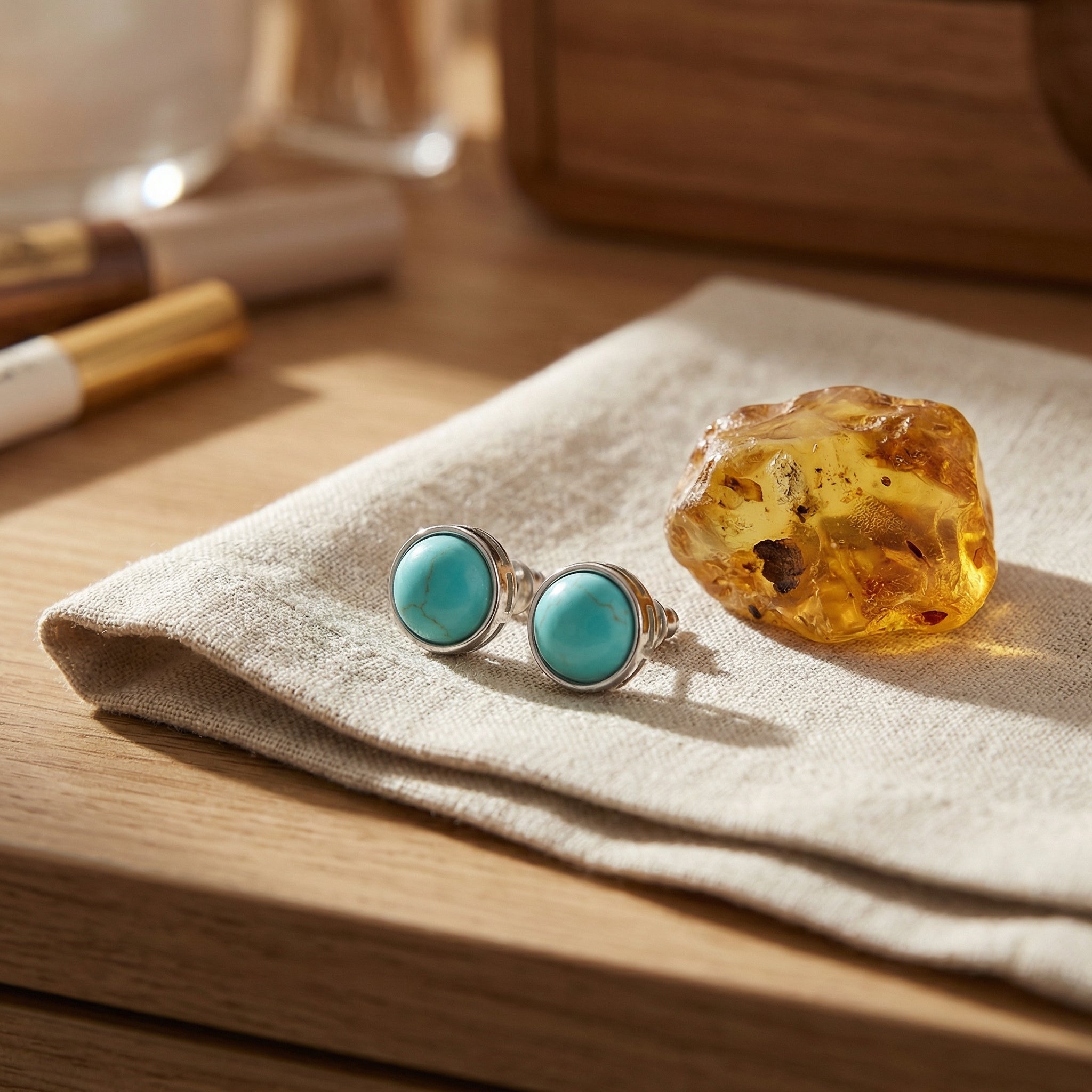 Zawieszka z turkusem syntetycznym i stalą w kolorze srebrnym - zdjęcie 5