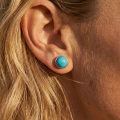 Kolczyki sztyfty z turkusem błękitnym i srebrnym wykończeniem vintage - zdjęcie 6