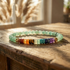 Bransoletka z awenturynem naturalnym i kamieniami 7 czakr 4mm. Biżuteria boho z kolorowych kamieni naturalnych.