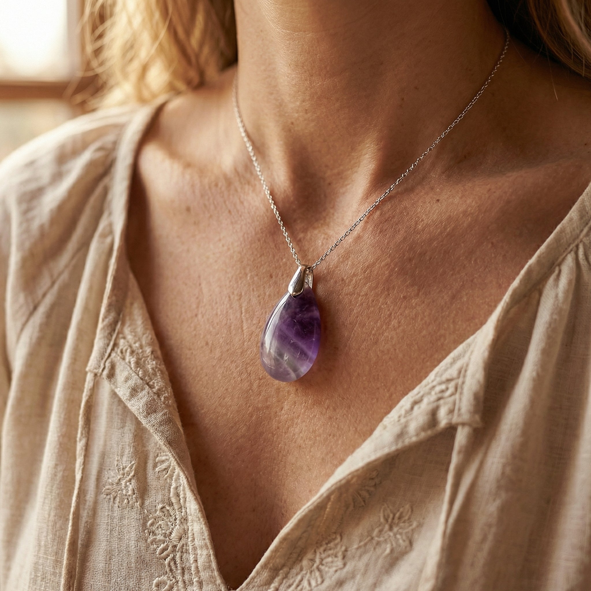 Naszyjnik z ametystem naturalnym w kształcie eleganckiej kropli - zdjęcie 6