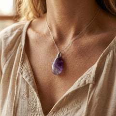 Naszyjnik z ametystem naturalnym w kształcie eleganckiej kropli - zdjęcie 6
