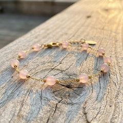 Bransoletka z kwarcem różowym i miedzią pozłacaną - zdjęcie 2