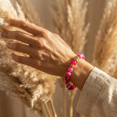 Bransoletka z agatem pasiastym różowa fuksja i miedzią - zdjęcie 7