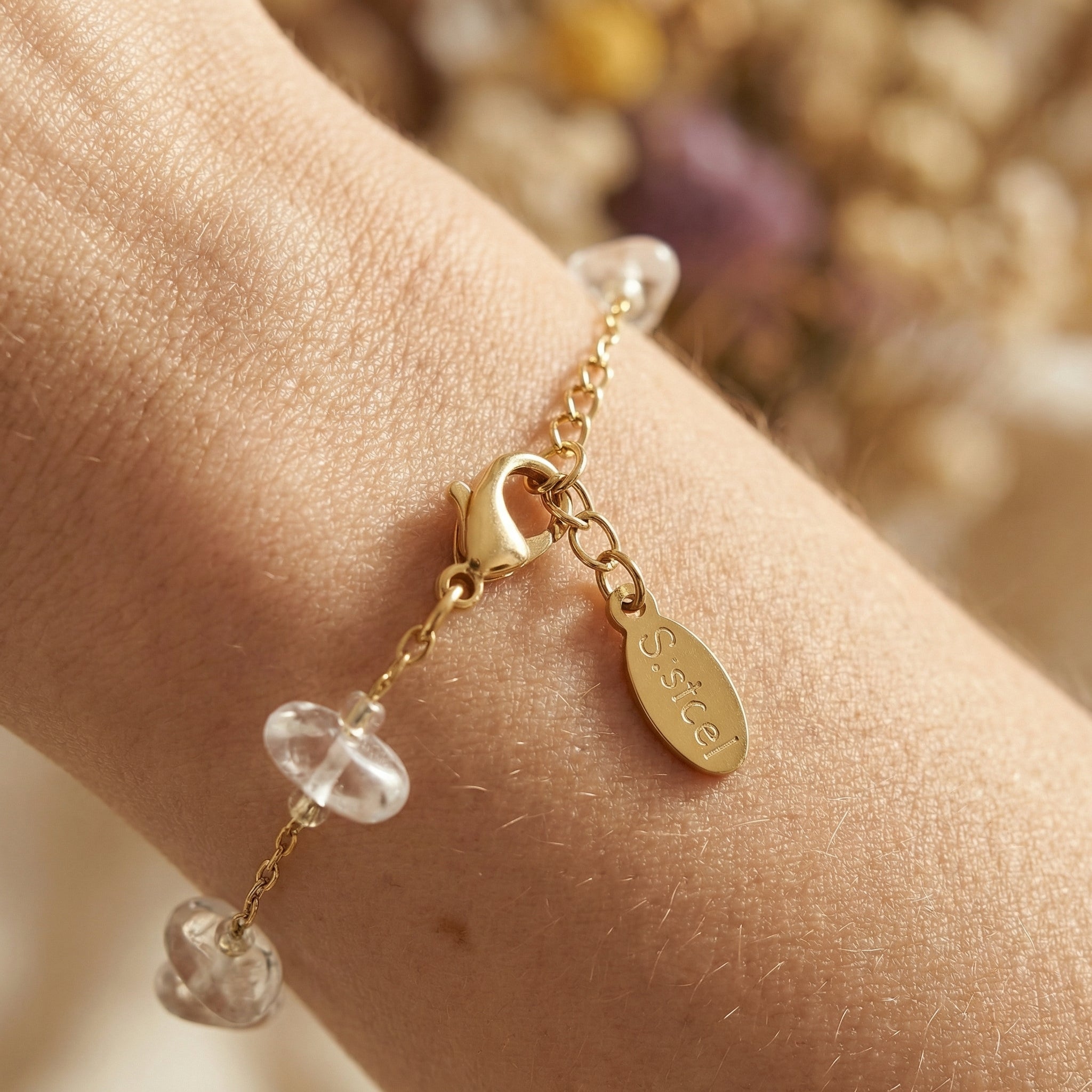 Bransoletka z kryształem górskim i miedzią pozłacaną - zdjęcie 9