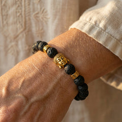 Bransoletka z lawy wulkanicznej i miedzi w kolorze czarno-złotym - zdjęcie 6