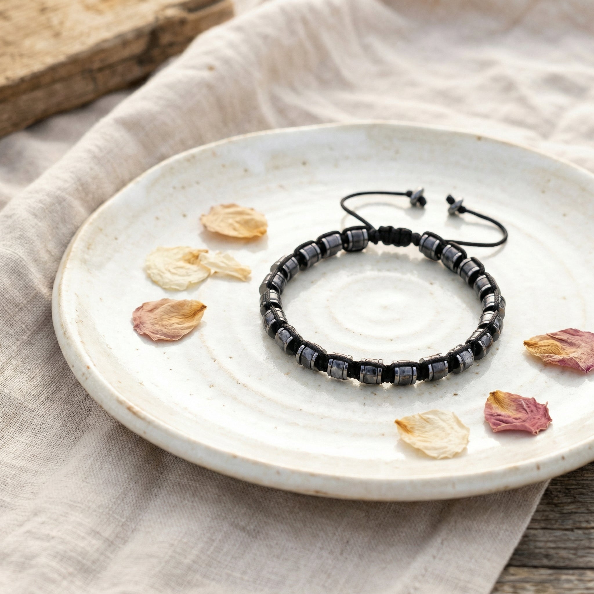 Bransoletka z labradorytem i hematytem na regulowanym sznurku - zdjęcie 5