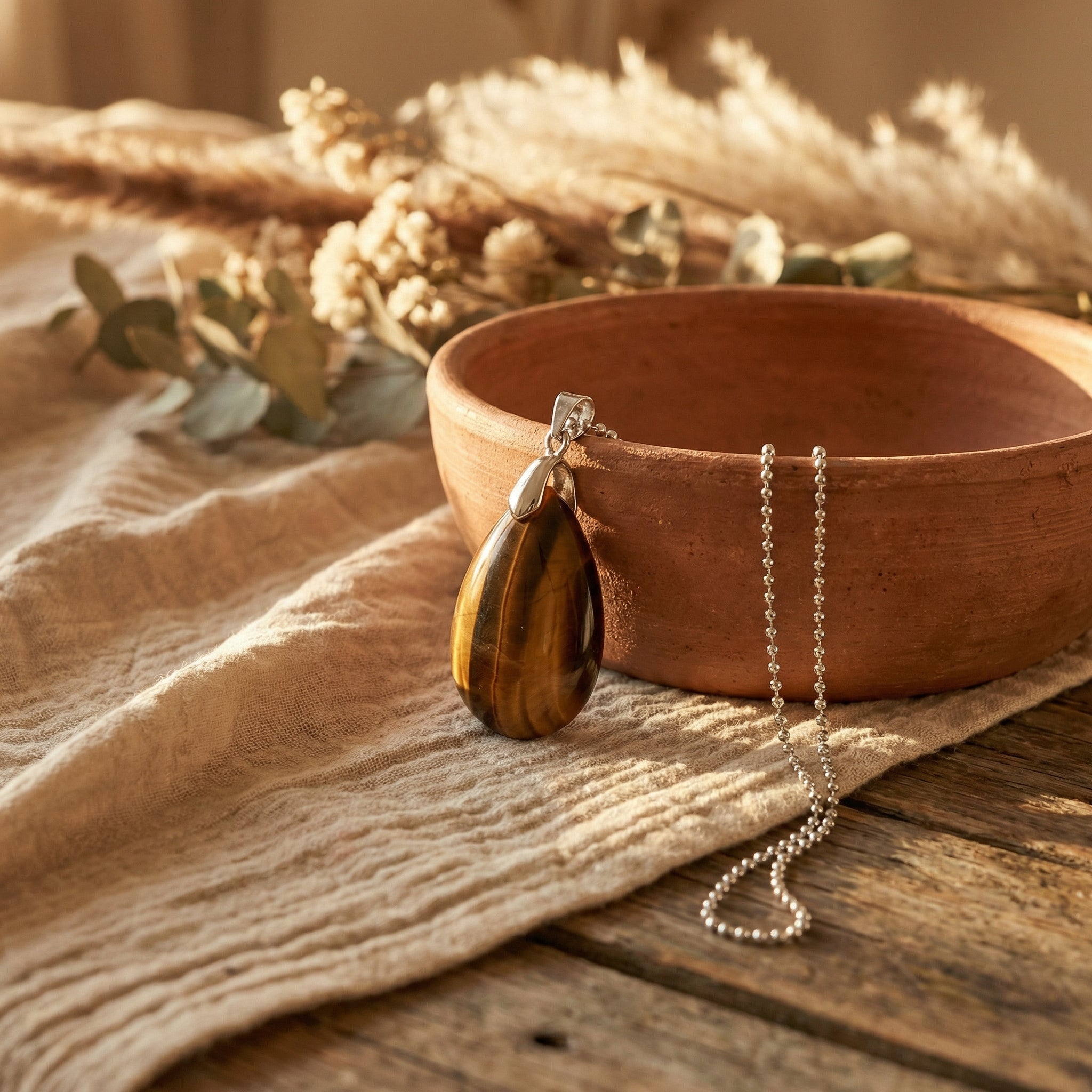 Naszyjnik z okiem tygrysim w kształcie eleganckiej kropli - zdjęcie 4