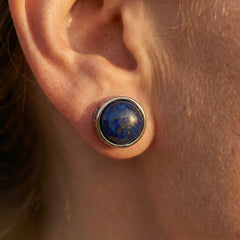 Kolczyki z lapis lazuli i stali szlachetnej w kolorze srebrnym - zdjęcie 6