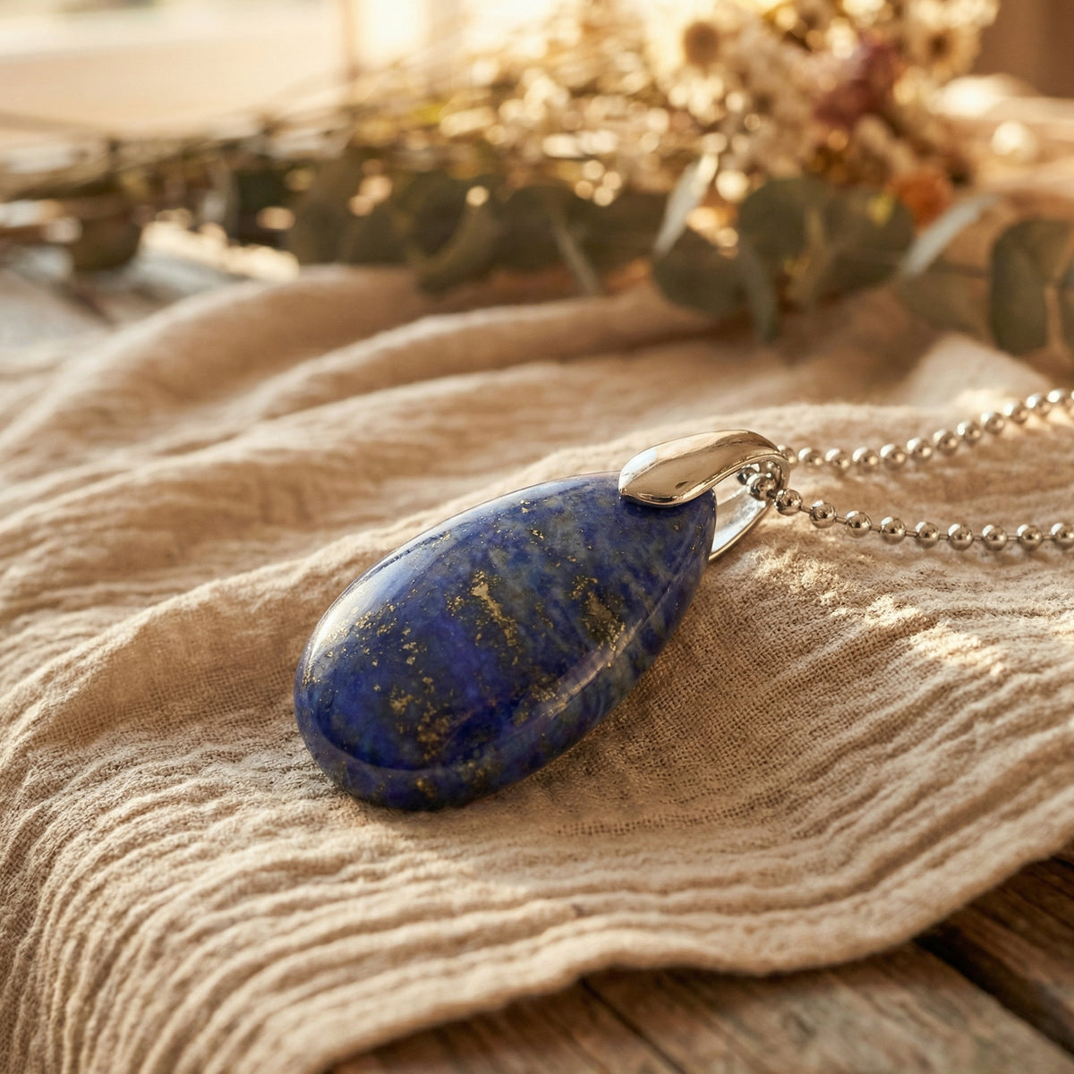 Naszyjnik z naturalnym lapis lazuli w kształcie szlachetnej kropli - zdjęcie 1