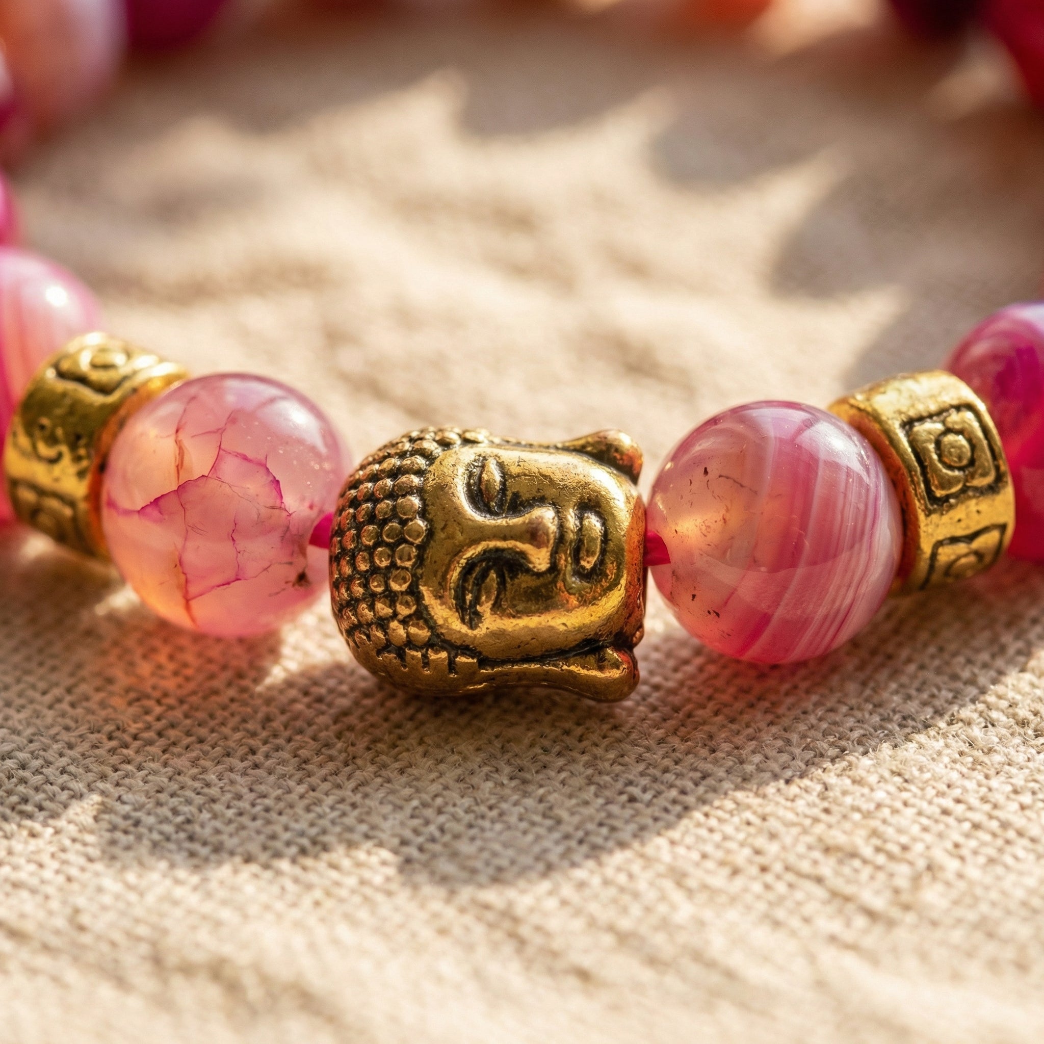 Bransoletka z agatem pasiastym różowa fuksja i miedzią - zdjęcie 3