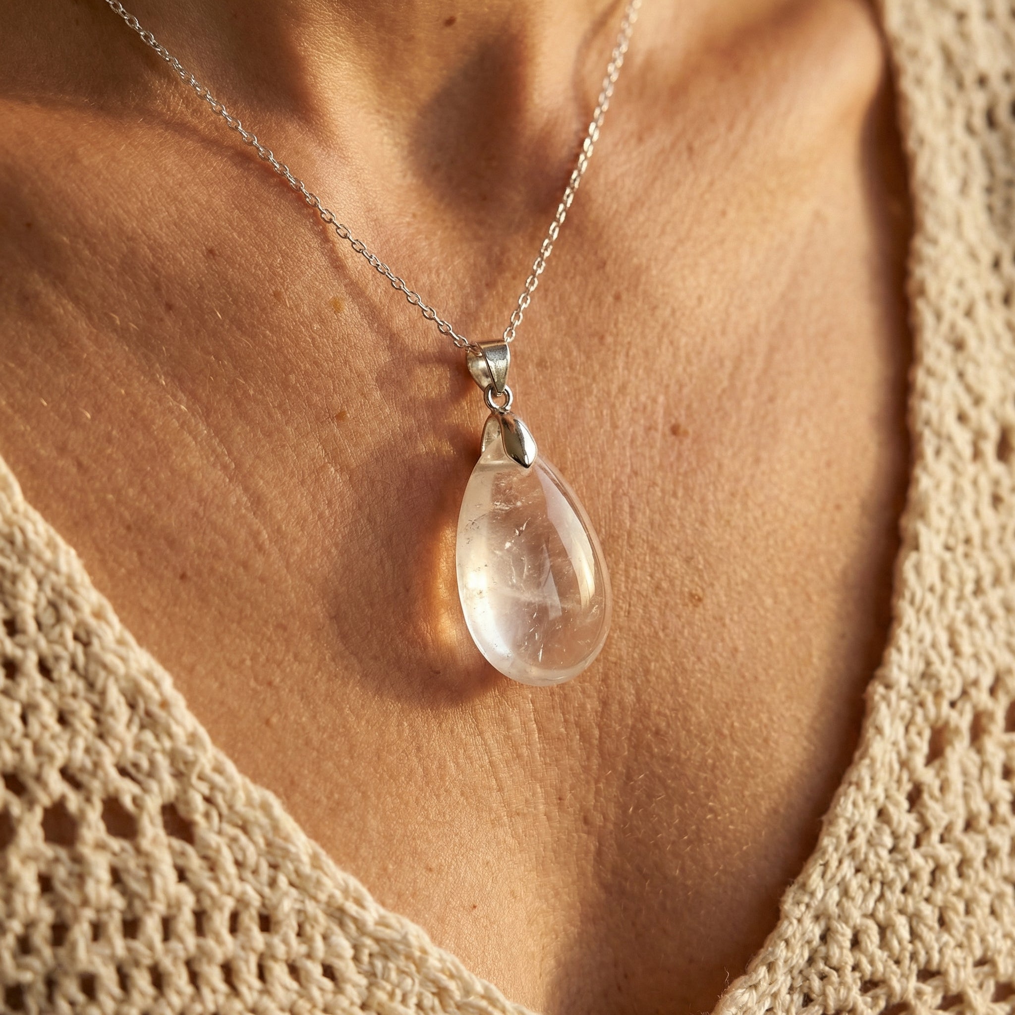Naszyjnik z kryształem górskim w kształcie kropli biżuteria boho - zdjęcie 6