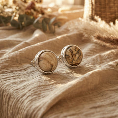 Kolczyki wkrętki z jaspisem obrazkowym i srebrnym wykończeniem - zdjęcie 1