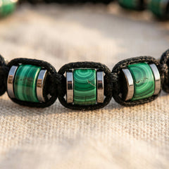 Bransoletka z malachitem i hematytem ze stali szlachetnej - zdjęcie 3
