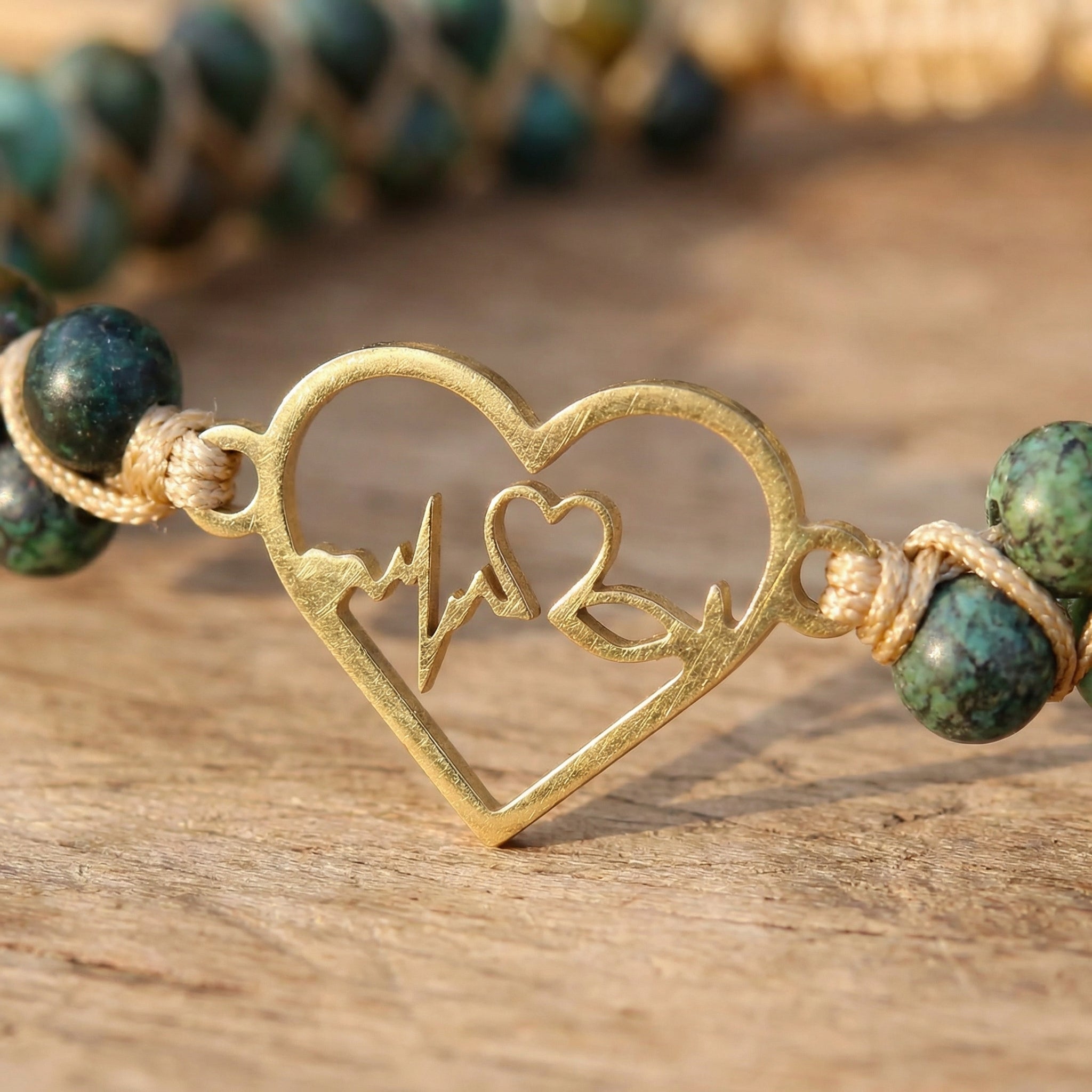 Bransoletka z jaspisem afrykańskim i sercem na plecionym sznurku - zdjęcie 3