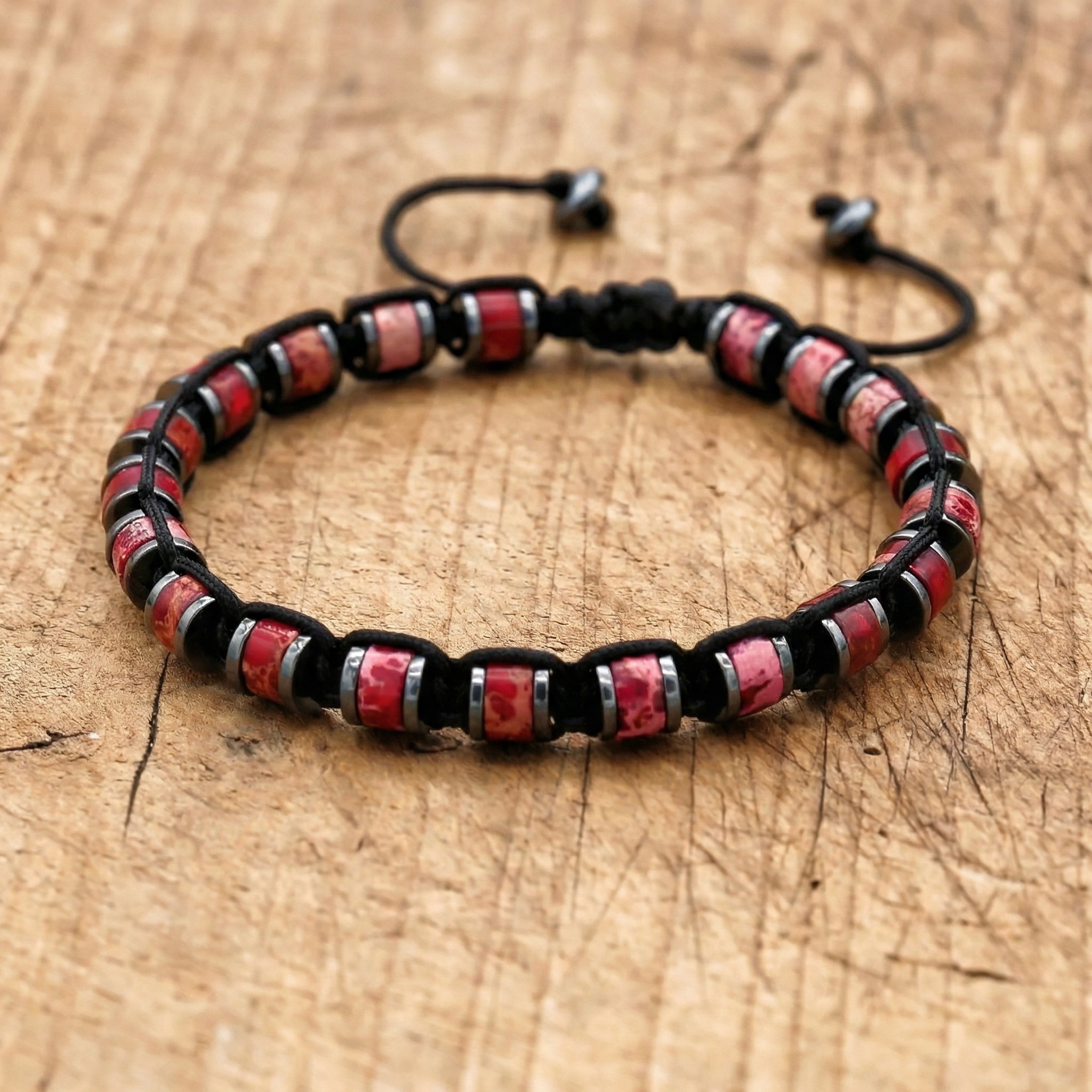 Bransoletka z jaspisem imperialnym i hematytem regulowana - zdjęcie 1