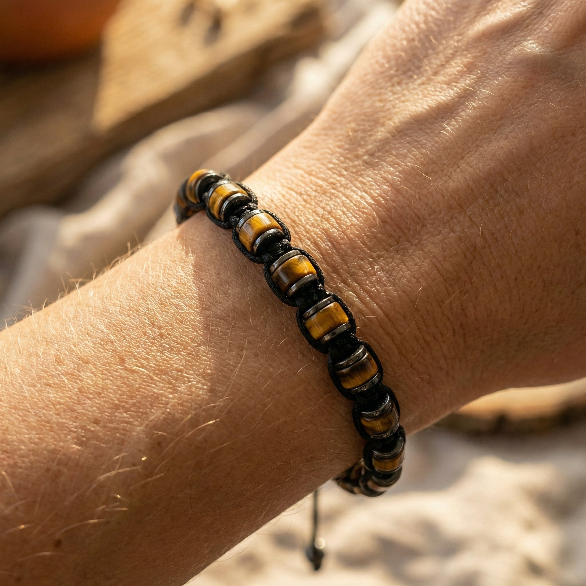 Bransoletka z tygrysim okiem i stalą szlachetną regulowana - zdjęcie 6