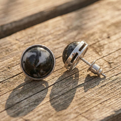 Kolczyki sztyfty z jaspisem zebra i srebrnym wykończeniem - zdjęcie 2