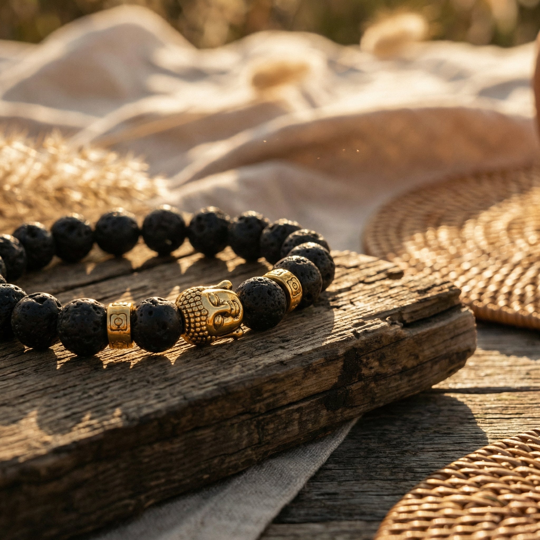 Bransoletka z lawy wulkanicznej i miedzi w kolorze czarno-złotym - zdjęcie 2