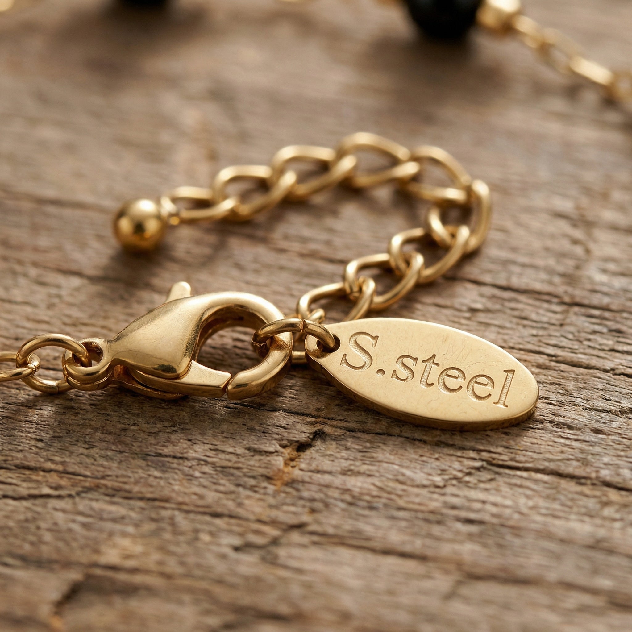 Bransoletka z obsydianem czarnym i miedzią w kolorze złotym - zdjęcie 5