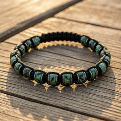 Bransoletka z jaspisem afrykańskim i stalą regulowana - zdjęcie 1