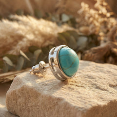 Zawieszka z turkusem syntetycznym i stalą w kolorze srebrnym - zdjęcie 2