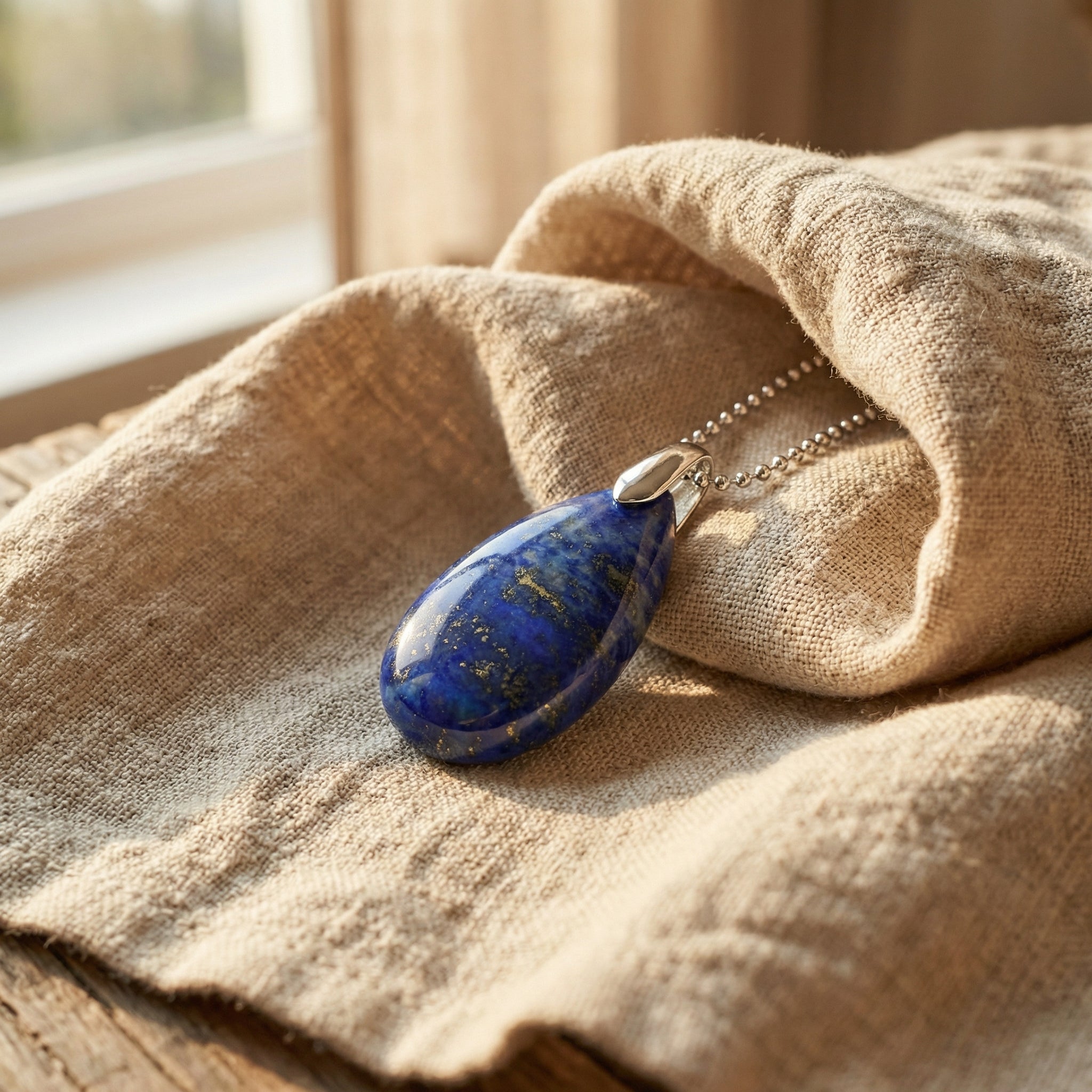 Naszyjnik z naturalnym lapis lazuli w kształcie szlachetnej kropli - zdjęcie 5