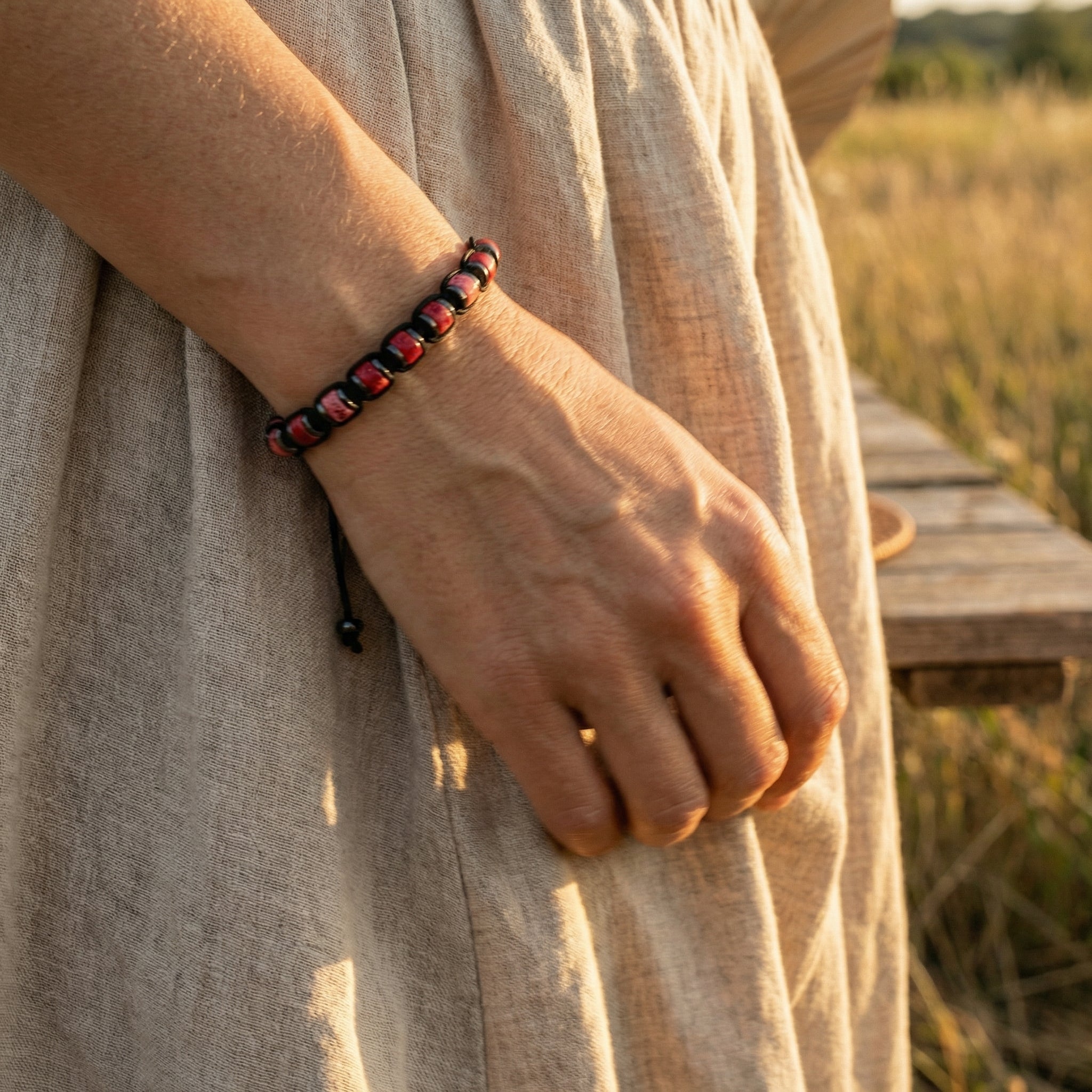 Bransoletka z jaspisem imperialnym i hematytem regulowana - zdjęcie 9