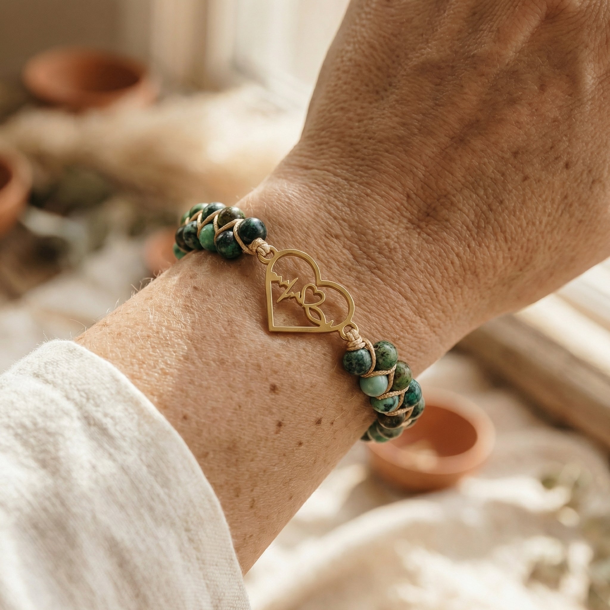 Bransoletka z jaspisem afrykańskim i sercem na plecionym sznurku - zdjęcie 6