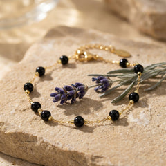 Bransoletka z obsydianem czarnym i miedzią w kolorze złotym - zdjęcie 4