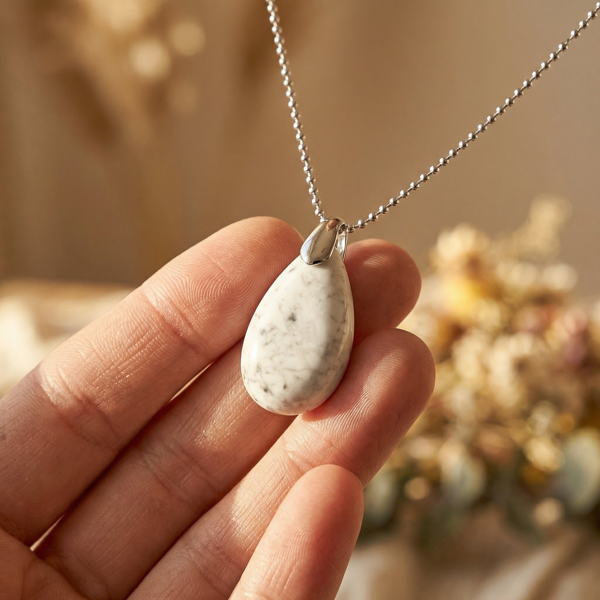 Naszyjnik z białym turkusem w kształcie eleganckiej kropli - zdjęcie 8