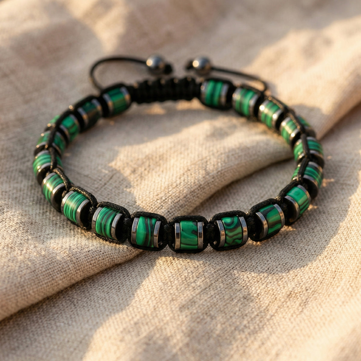 Bransoletka z malachitem i hematytem ze stali szlachetnej - zdjęcie 1