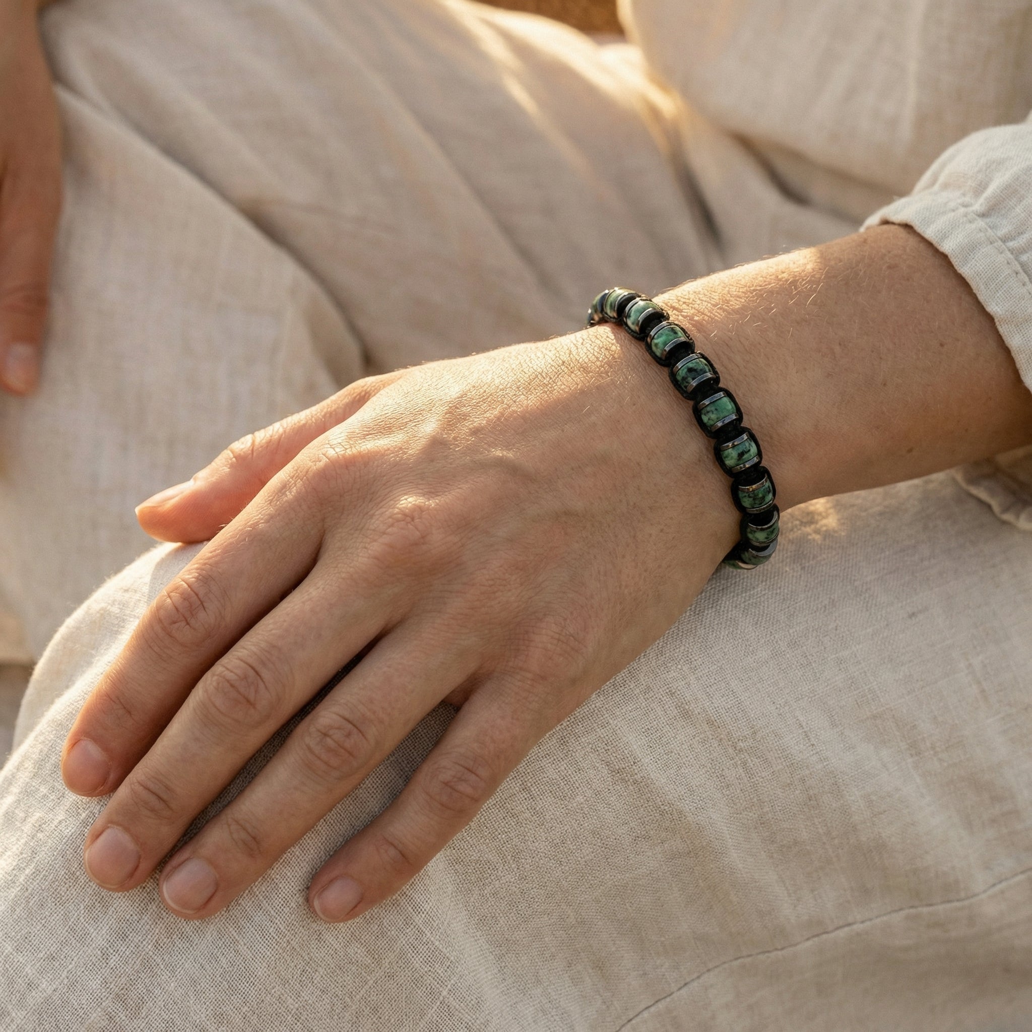 Bransoletka z jaspisem afrykańskim i stalą regulowana - zdjęcie 7