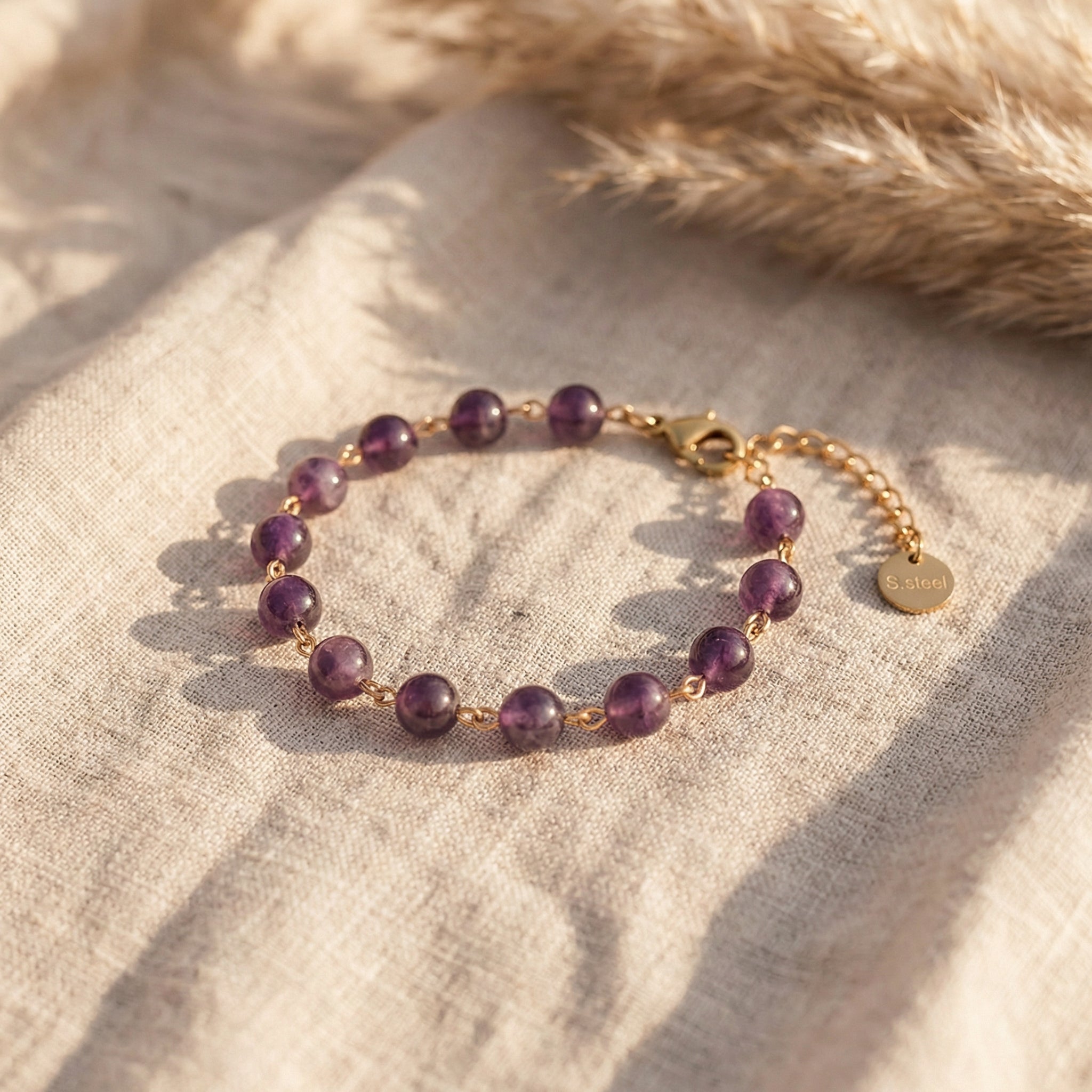 Bransoletka z ametystem naturalnym i miedzią fioletowo-złota - zdjęcie 1