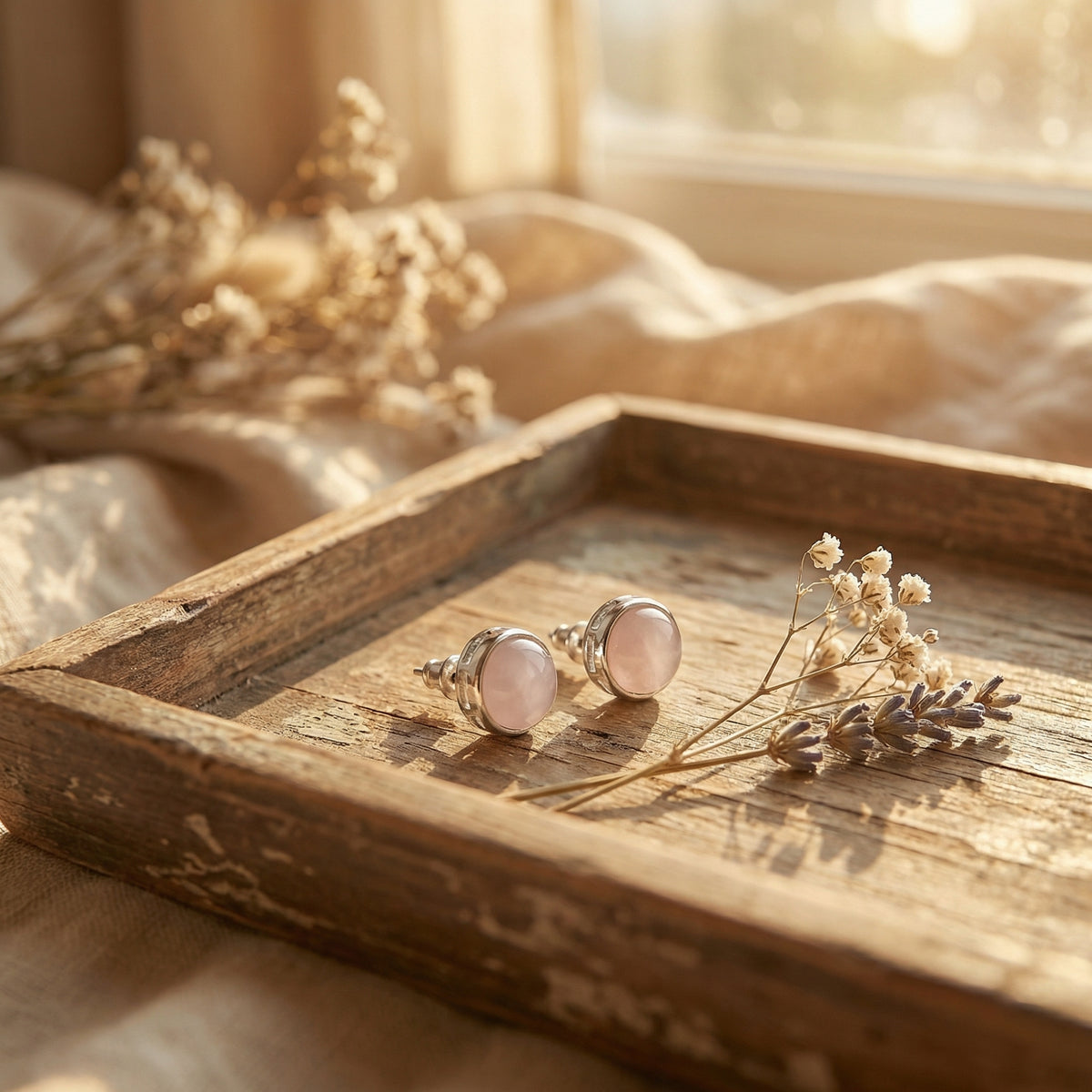 Zawieszka z naturalnym kwarcem różowym i srebrną stalą szlachetną - zdjęcie 5