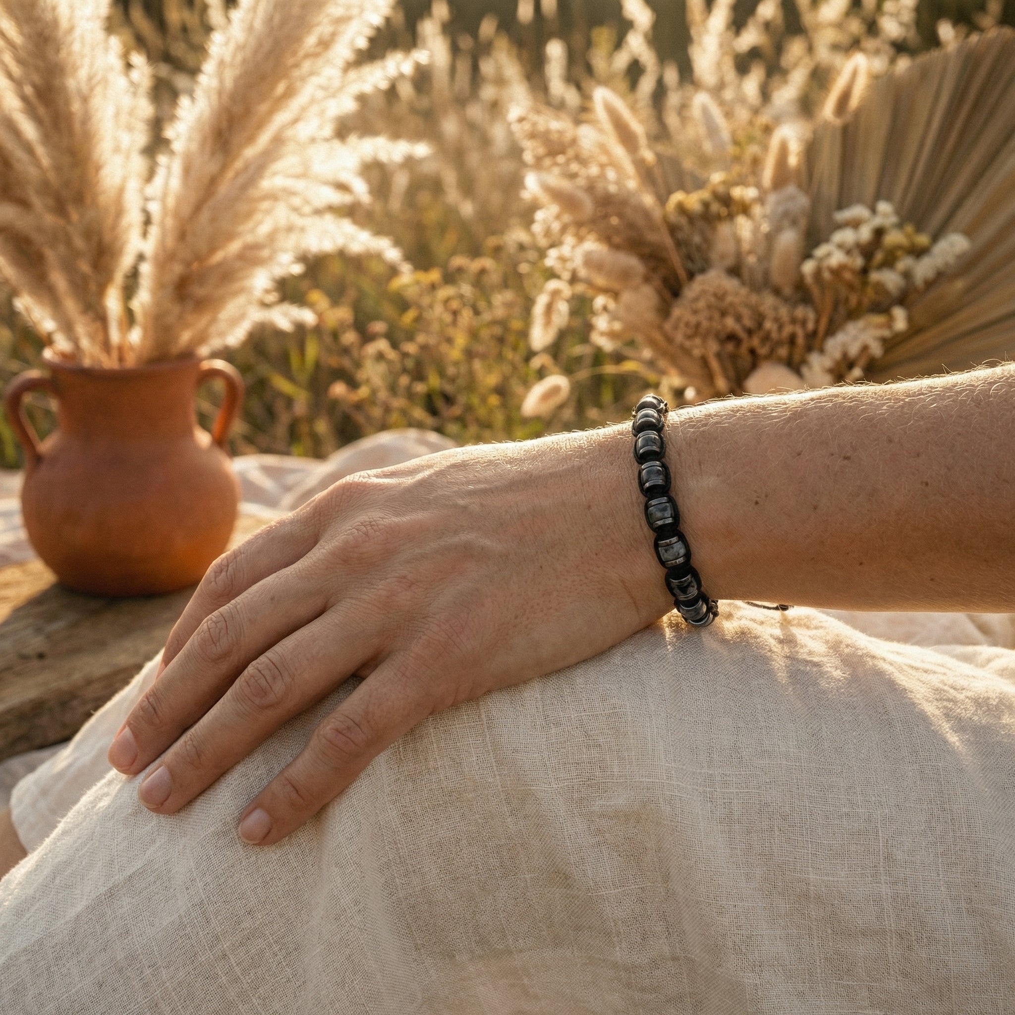 Bransoletka z labradorytem i hematytem na regulowanym sznurku - zdjęcie 9