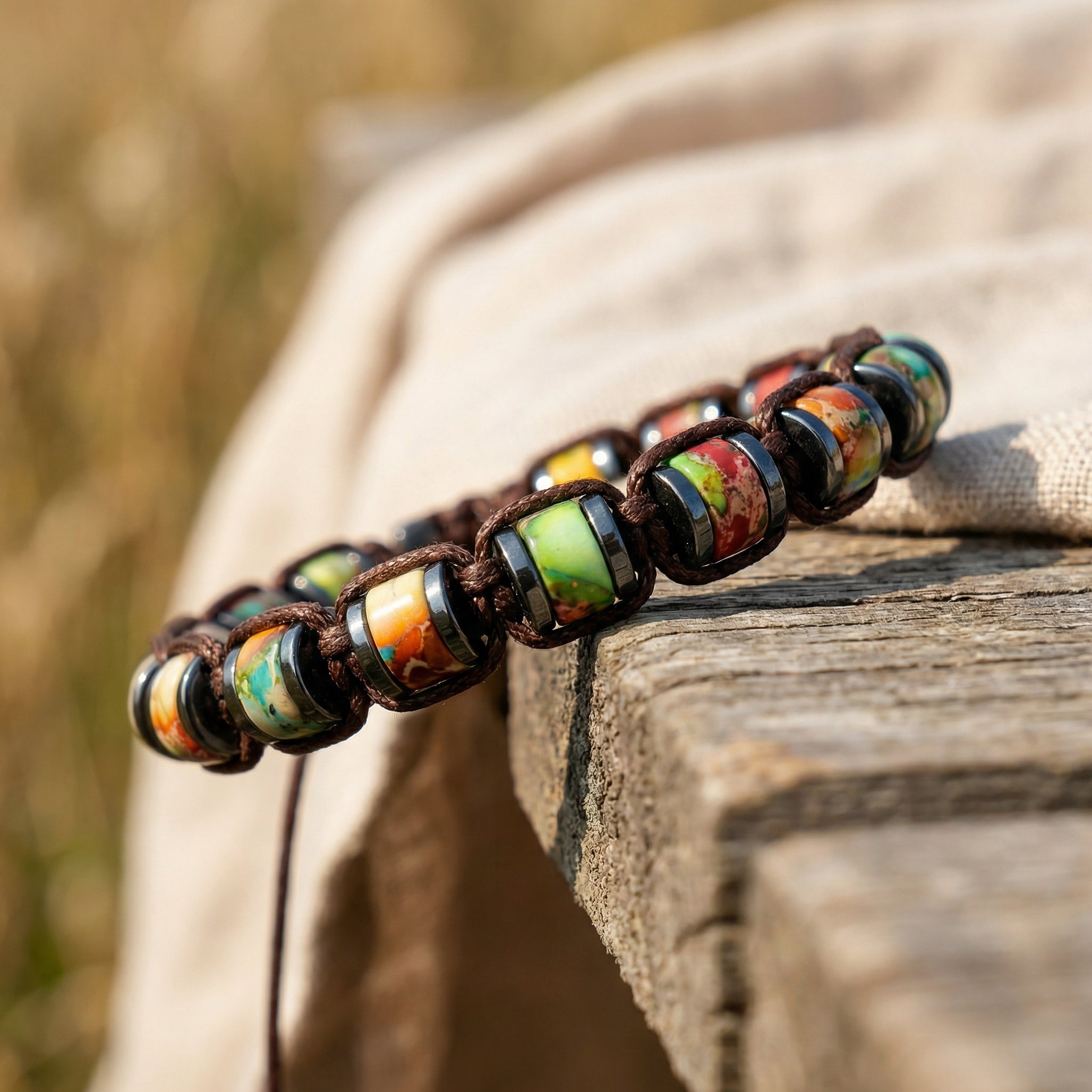 Bransoletka z jaspisu wielokolorowego i hematytu 6 mm regulowana - zdjęcie 2