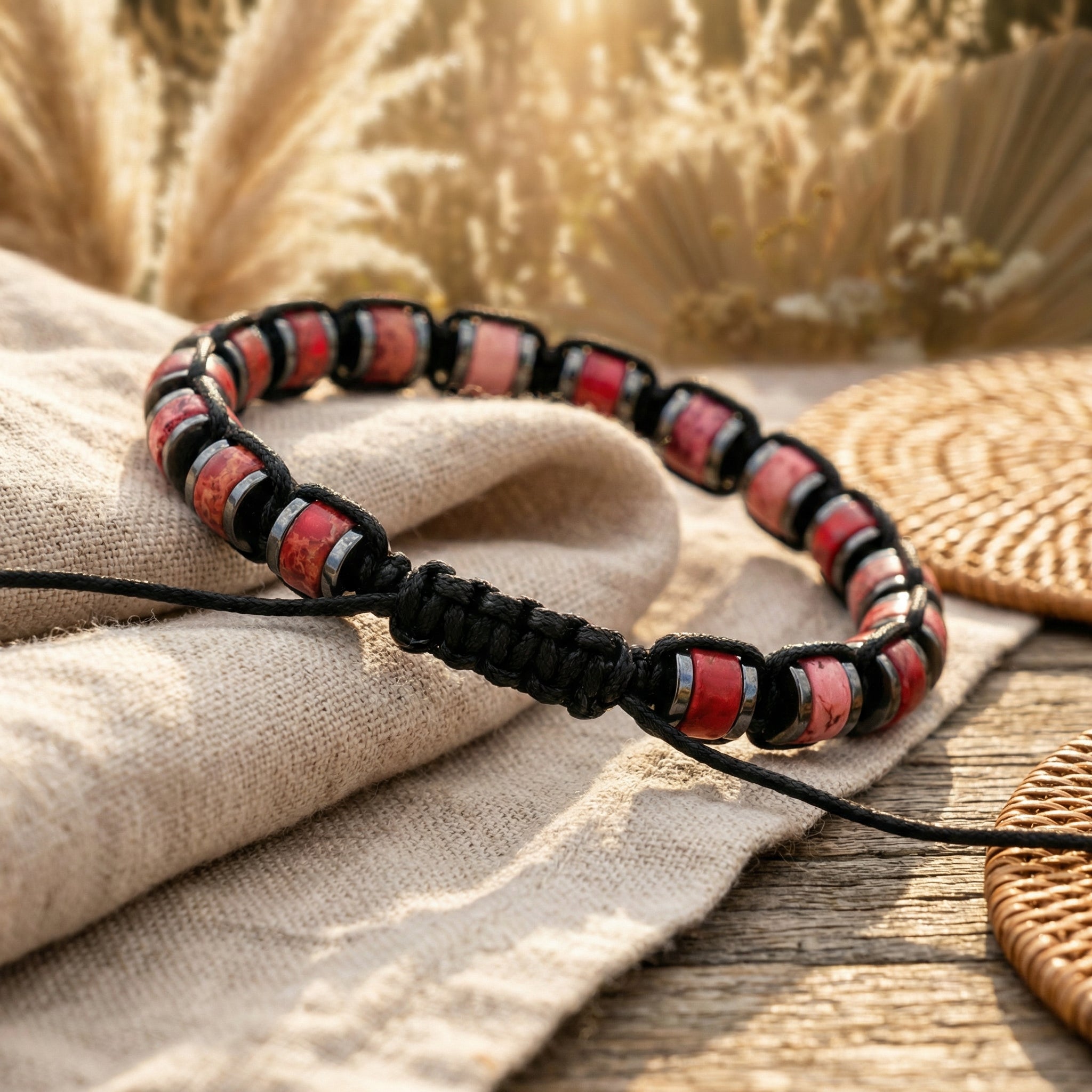 Bransoletka z jaspisem imperialnym i hematytem regulowana - zdjęcie 2