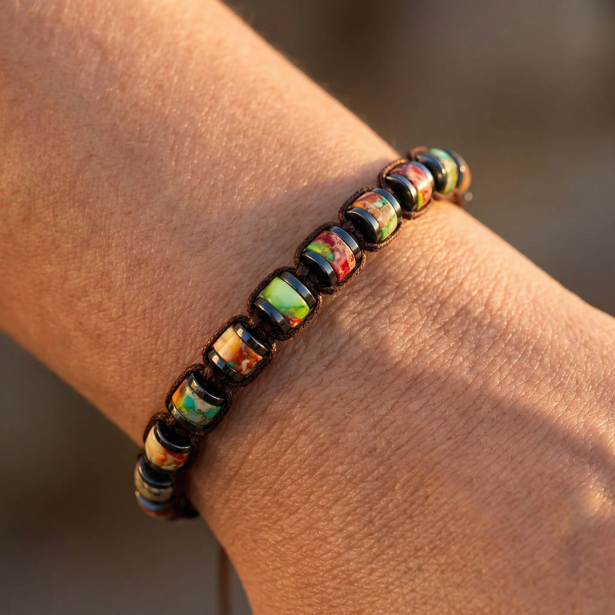 Bransoletka z jaspisu wielokolorowego i hematytu 6 mm regulowana - zdjęcie 6