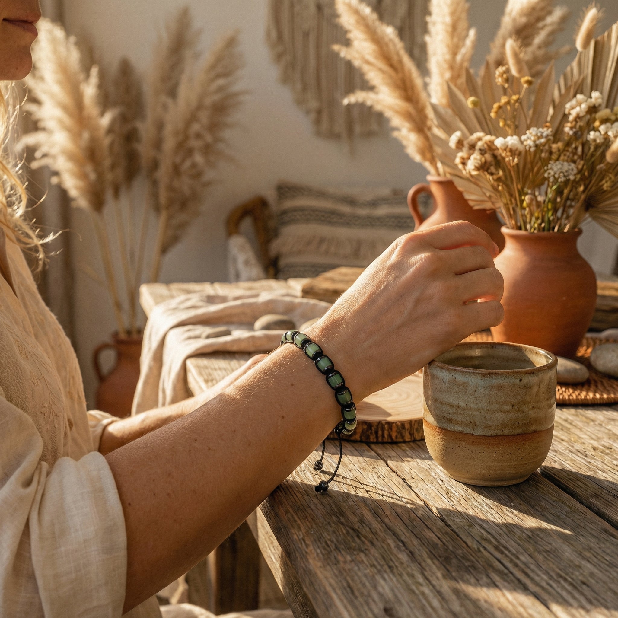 Bransoletka z jaspisem zielonym i hematytem regulowana - zdjęcie 8