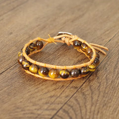 Natural Stone Tiger Eye Beads Leather Wrap Bracelet & Bangle Women Men Fashion Jewelry Boho Yoga Chakra Charm Bracelet Gift