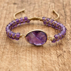 Bransoletka z ametystem naturalnym pleciona ręcznie w stylu boho