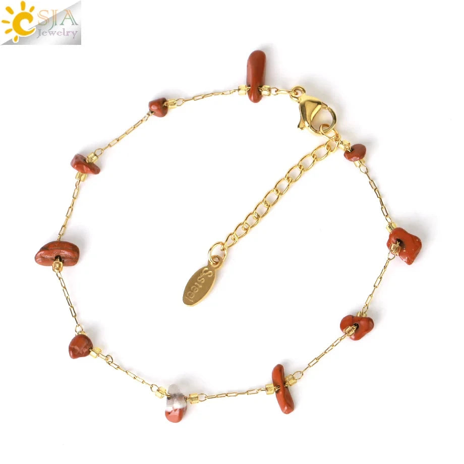 Bransoletka z jaspisem czerwonym i miedzią pozłacaną
