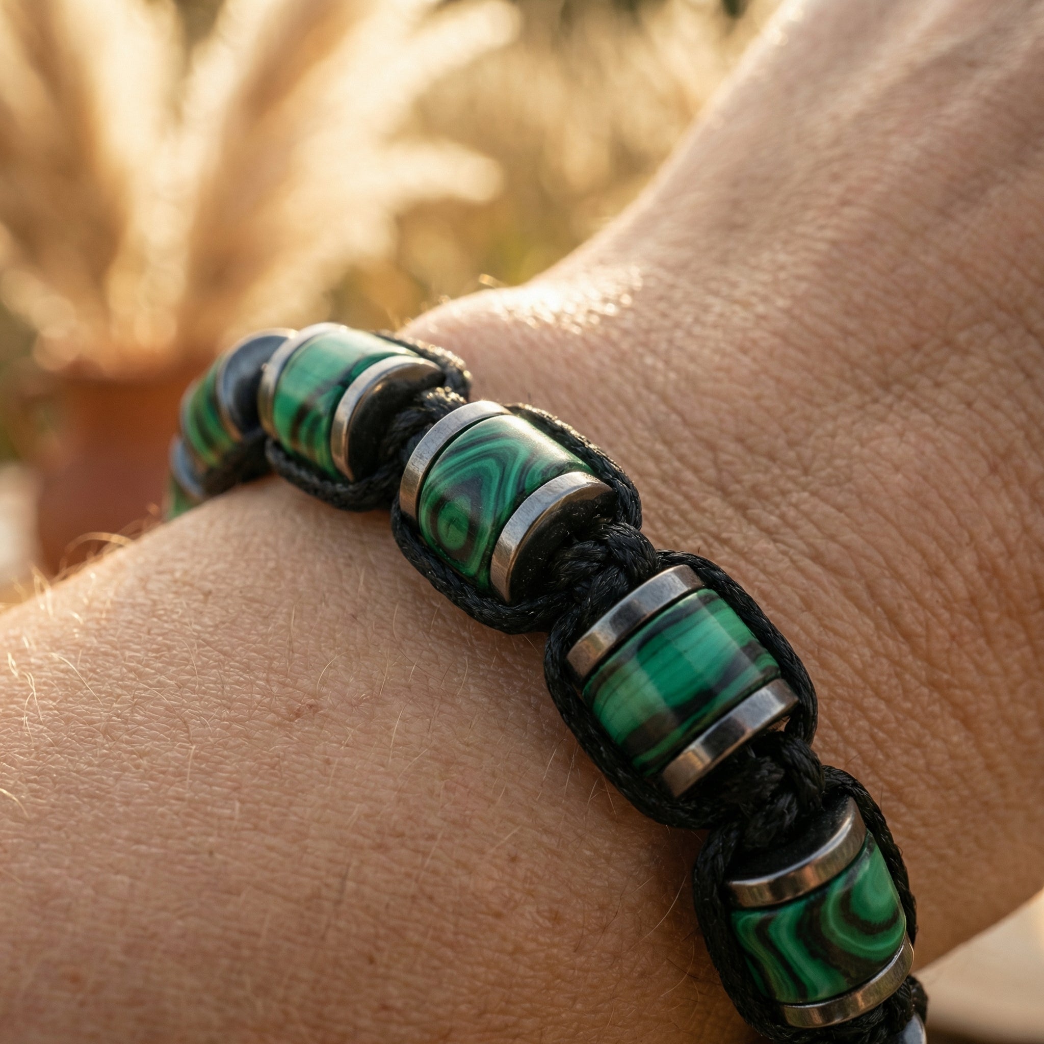 Bransoletka z malachitem i hematytem ze stali szlachetnej - zdjęcie 9