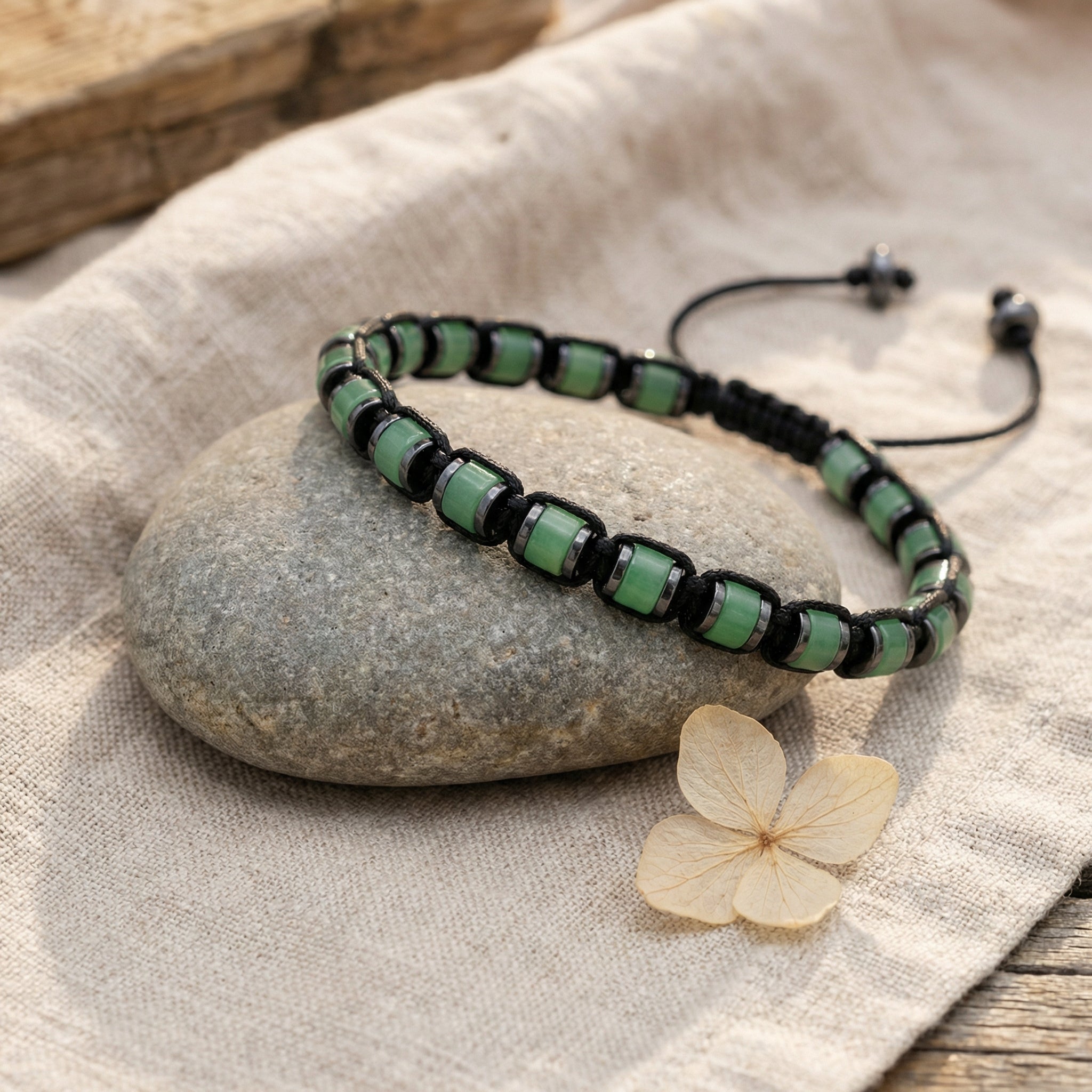 Bransoletka z jaspisem zielonym i hematytem regulowana - zdjęcie 4