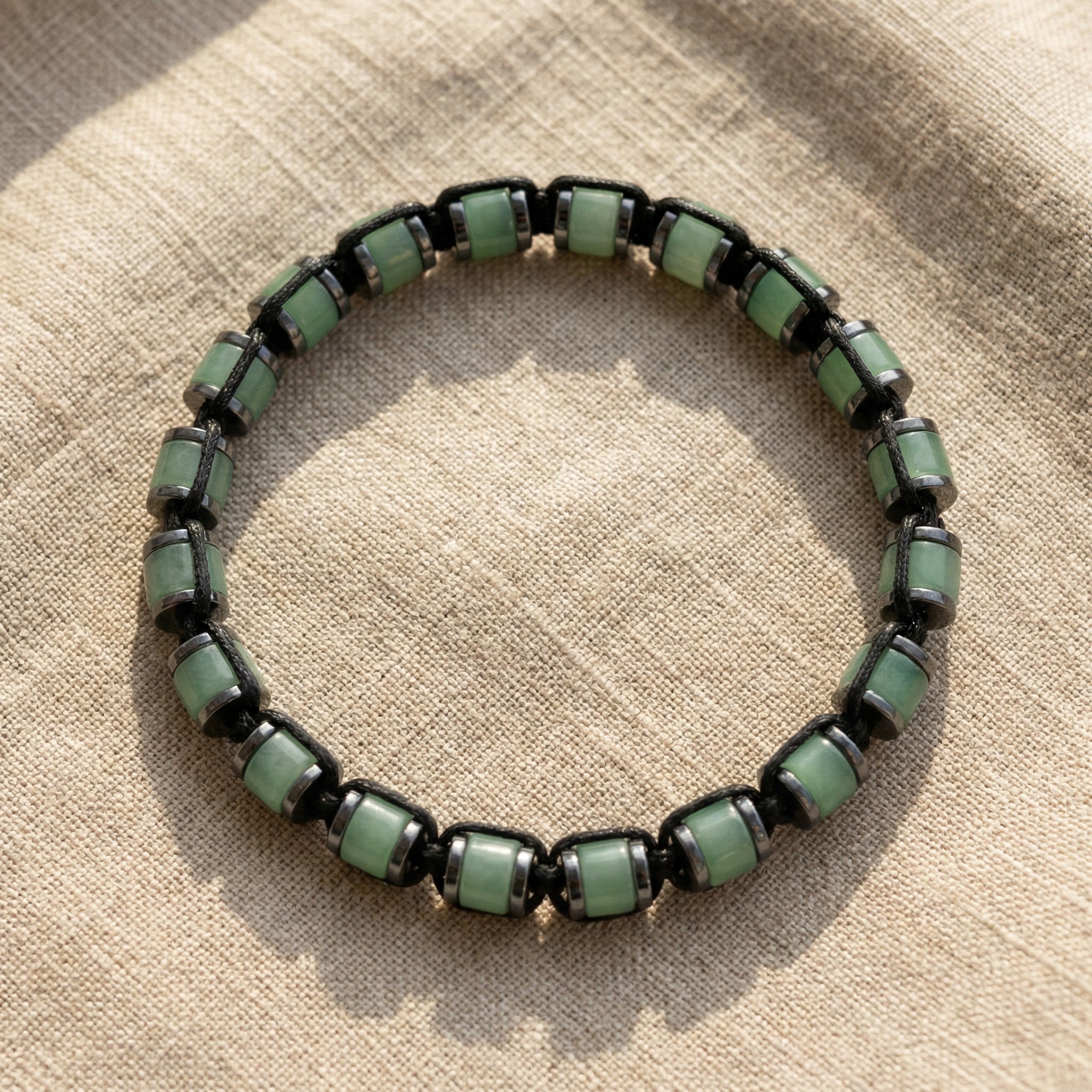 Bransoletka z jaspisem zielonym i hematytem regulowana - zdjęcie 1